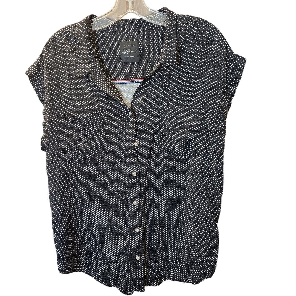 Jachs New York Girlfriend Navy Blue Heart Dots Button Down Blouse